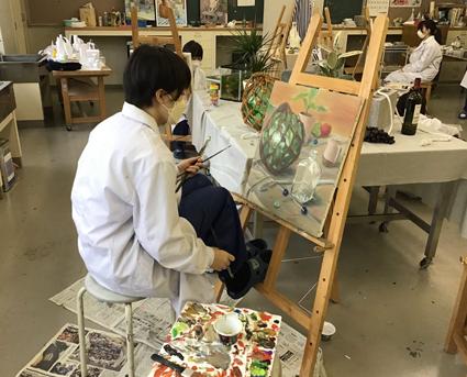 組モチーフを油絵で描く