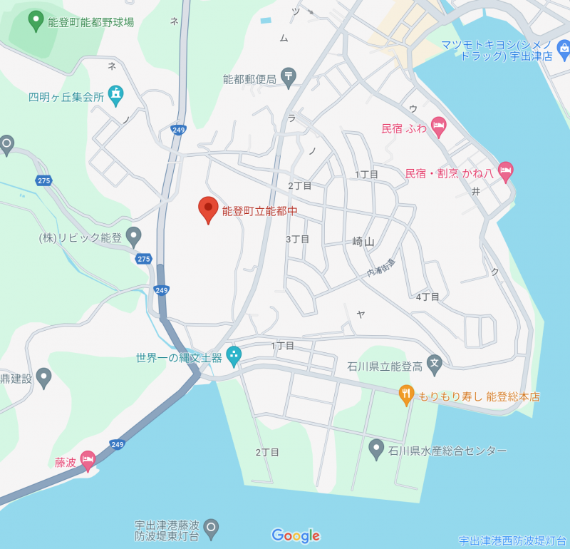 能登町立能都中学校周辺地図(Googleマップより)