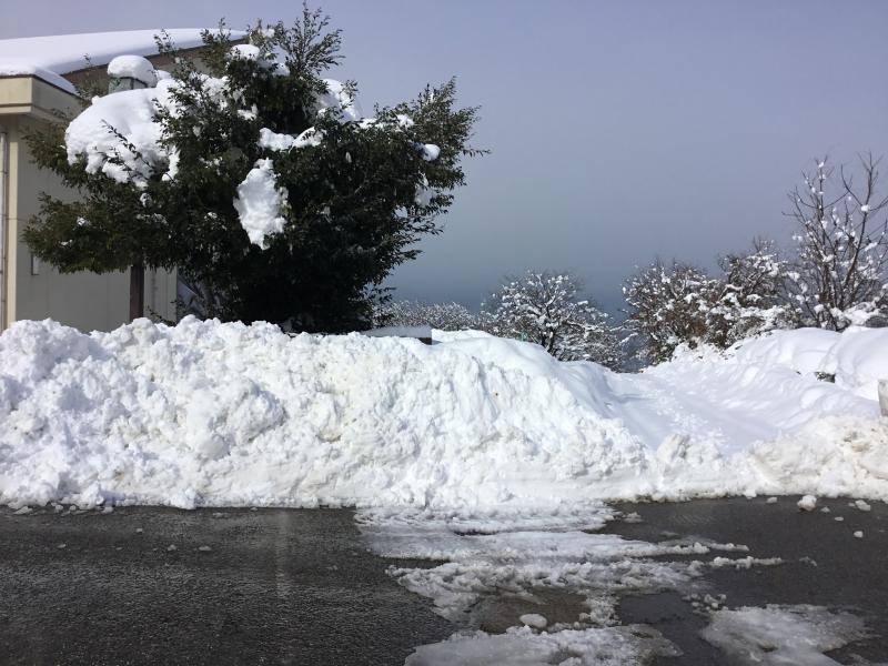 校門から柴垣への下り坂は除雪されていません。