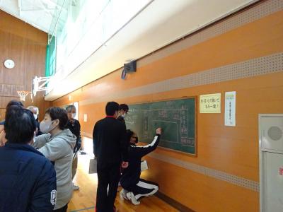 グループに分かれてスペース割を検討中